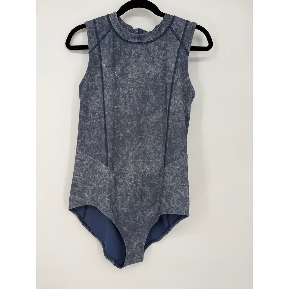 Lululemon Zip-Back Paddle Suit Denim Wash Print Blue Hail Multi Sz 12 One Piece